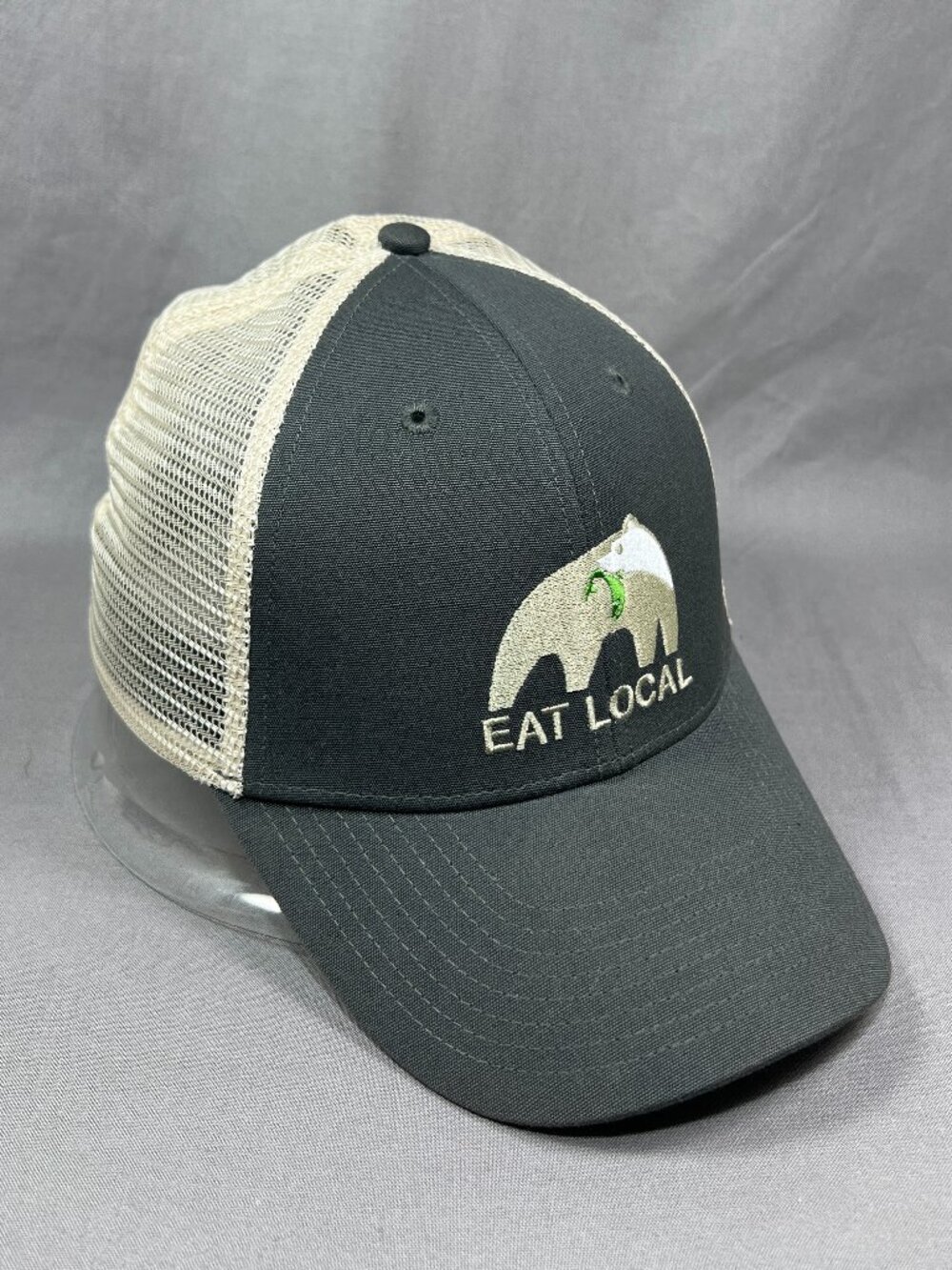 Patagonia Eat Local Bear Snapback Hat Cap Gray Trucker Mesh Hiking Outdoor Mens